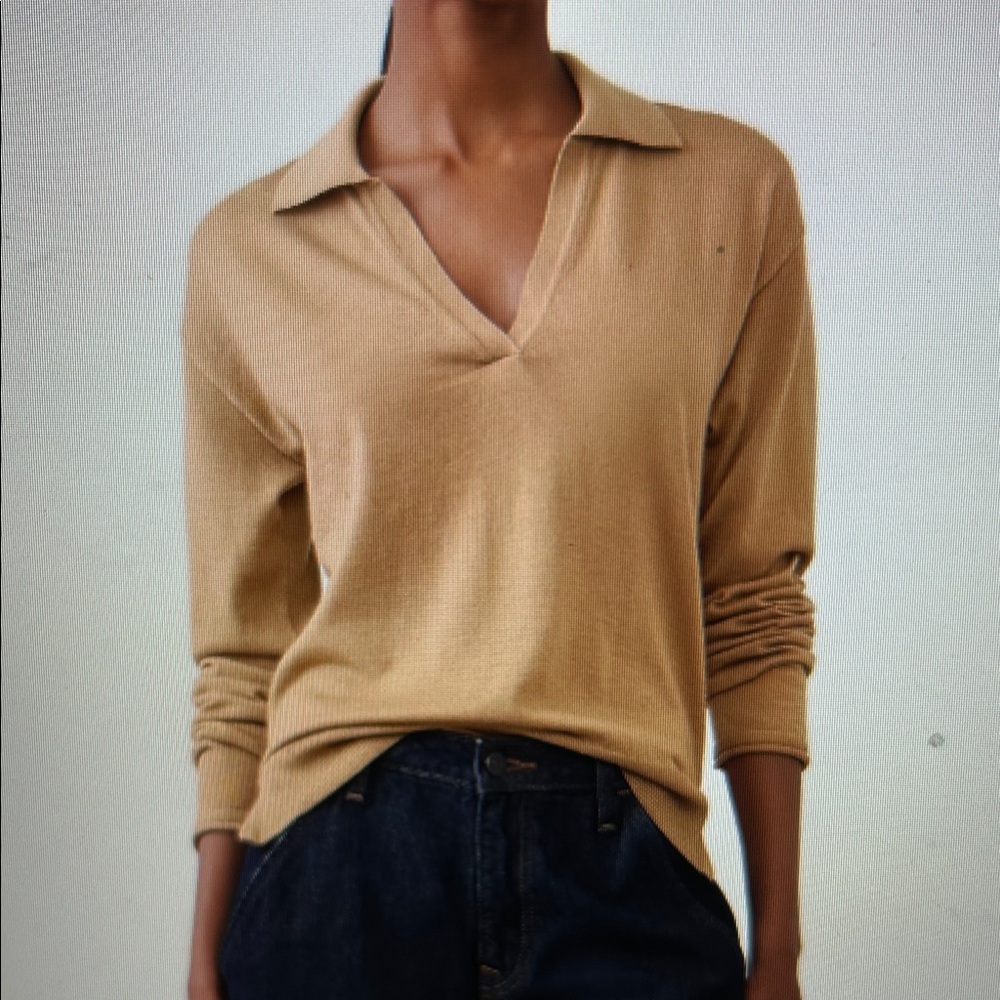 NWT Merino Wool Tan Long Sleeve Collar Sweater
